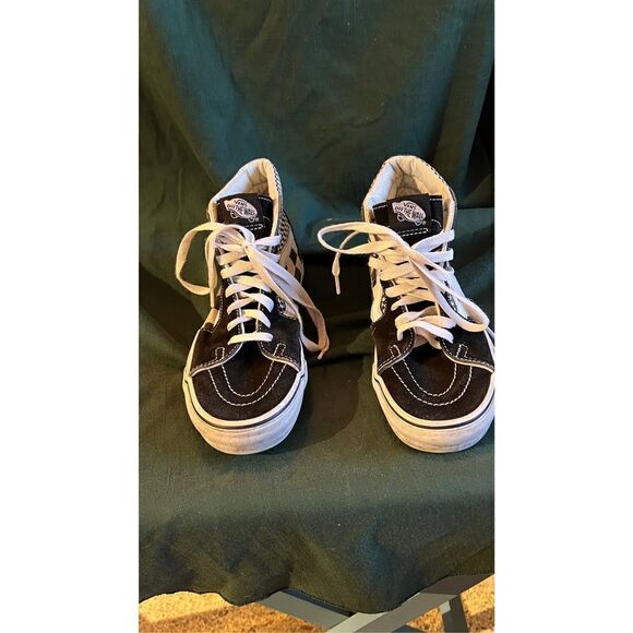 Vans Old Skool Checkered Lace Up High Cut Skate Shoes Black White Size 4.5 - Picture 2 of 13